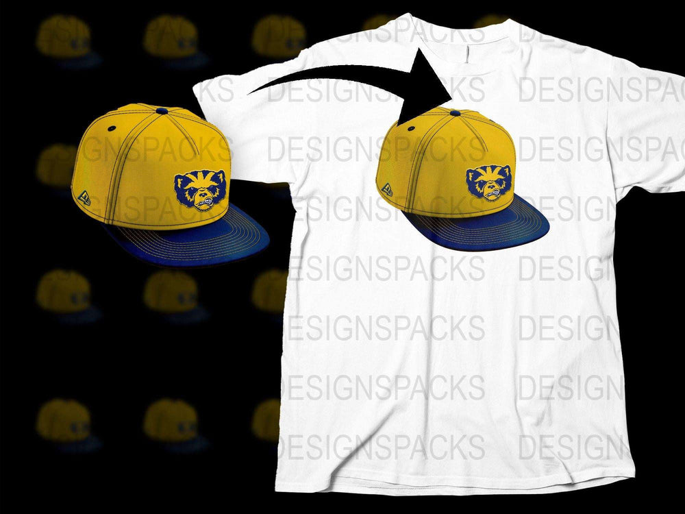 Yellow Blue Snapback Cap and White T-Shirt with Blue Tiger Design Set