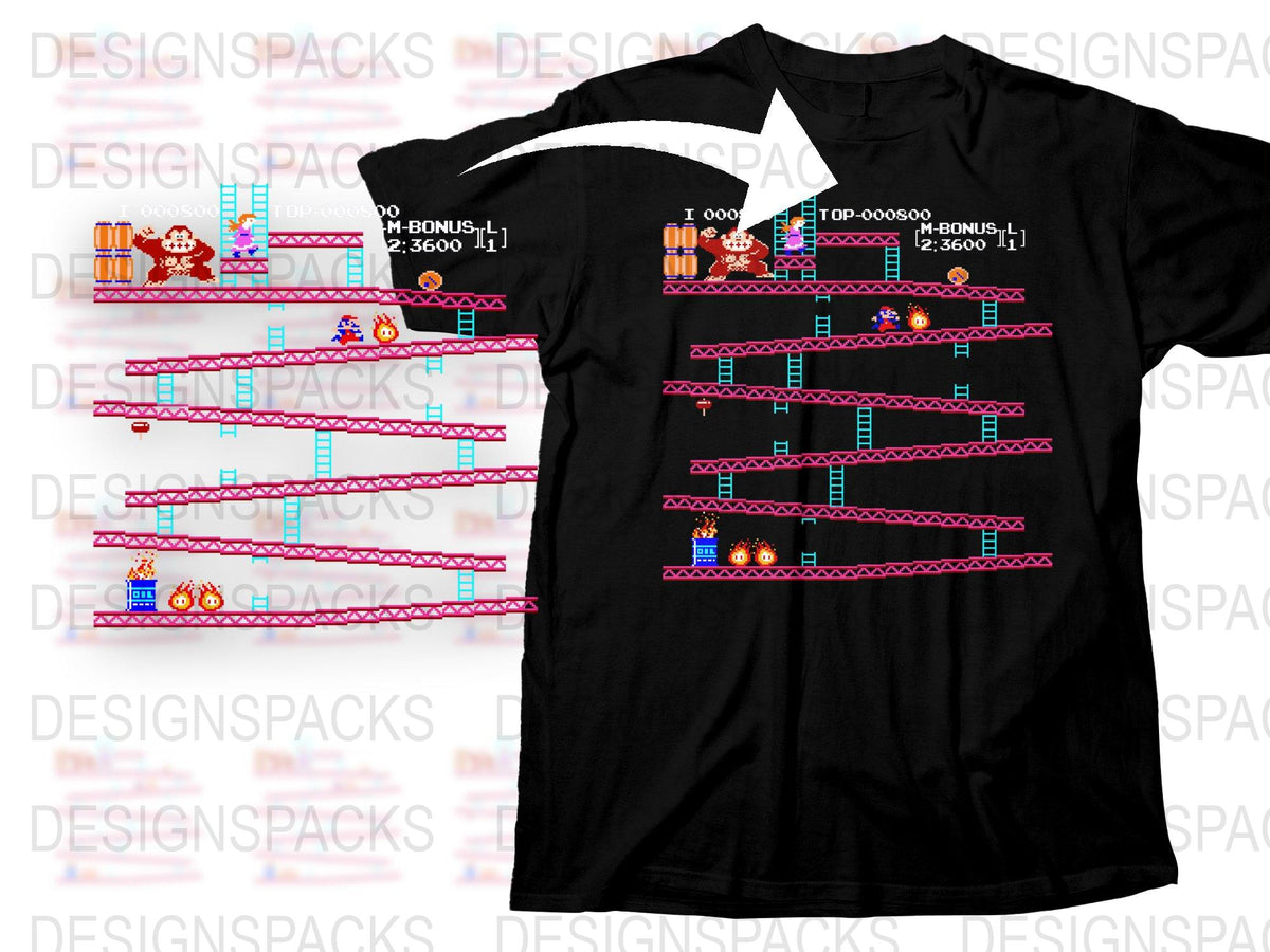 Retro Arcade Game T-Shirt, Classic 80s Video Game, Pixel Art Design, Unisex Graphic Tee, Vintage Gamer Gift, Black Cotton Shirt.