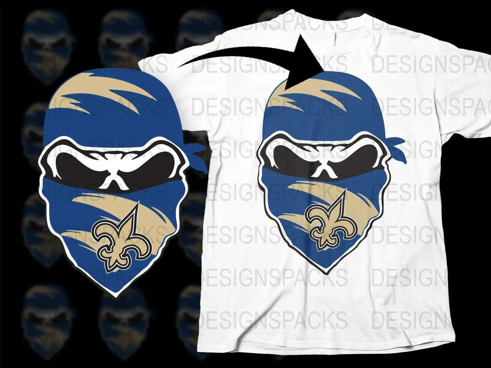 New Orleans Football Team Mask Design T-Shirt, Blue and Gold Fan Apparel