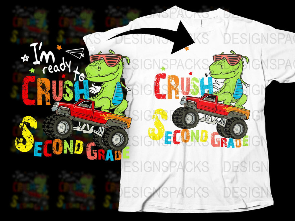 Kids Dinosaur T-Shirt, I'm Ready To Crush Second Grade Tee, Cool Boys Graphic Shirt, Back to School Outfit