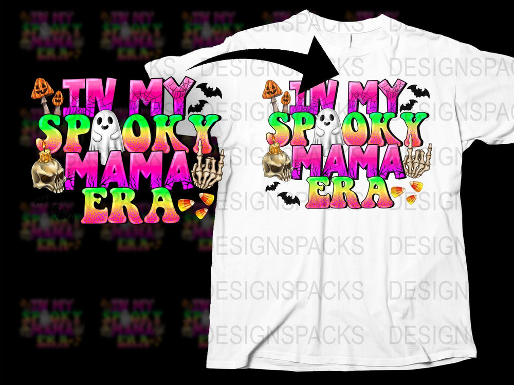 Spooky Mama Era Halloween T-Shirt, Colorful Skull Ghost Design, Festive Fall Apparel for Moms