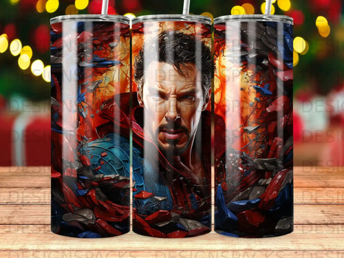 Doctor Strange in a dynamic pose, with glowing effects and shattered debris.