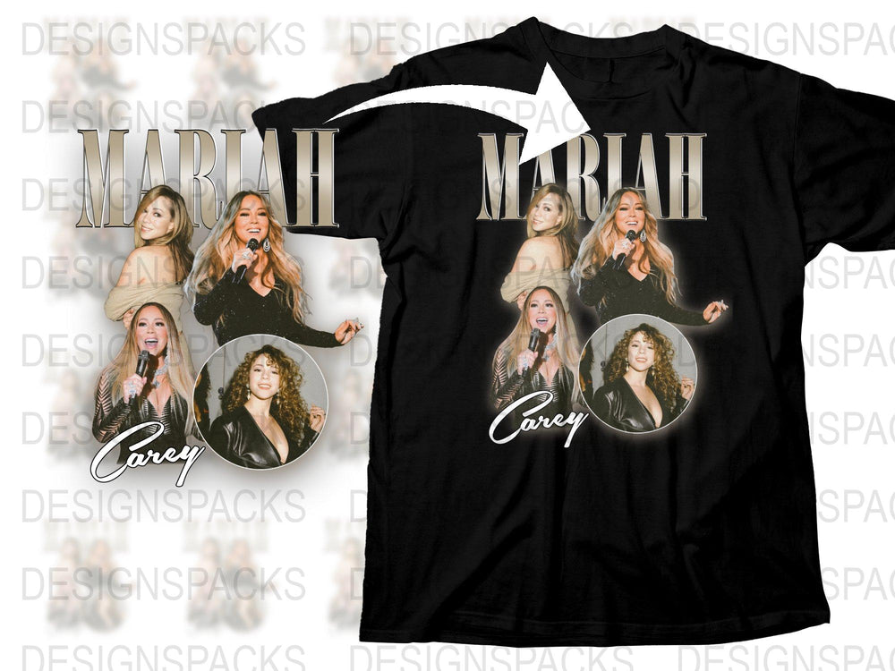 Custom Mariah Carey Graphic T-Shirt, Personalized Name Music Tee, Multiple Poses, Black Cotton Shirt