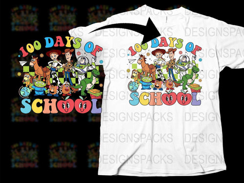 100 Days of School T-Shirt, Colorful Cartoon Characters, Kids Celebration Tee, Fun Educational Shirt for Children, Bright Graphic Top