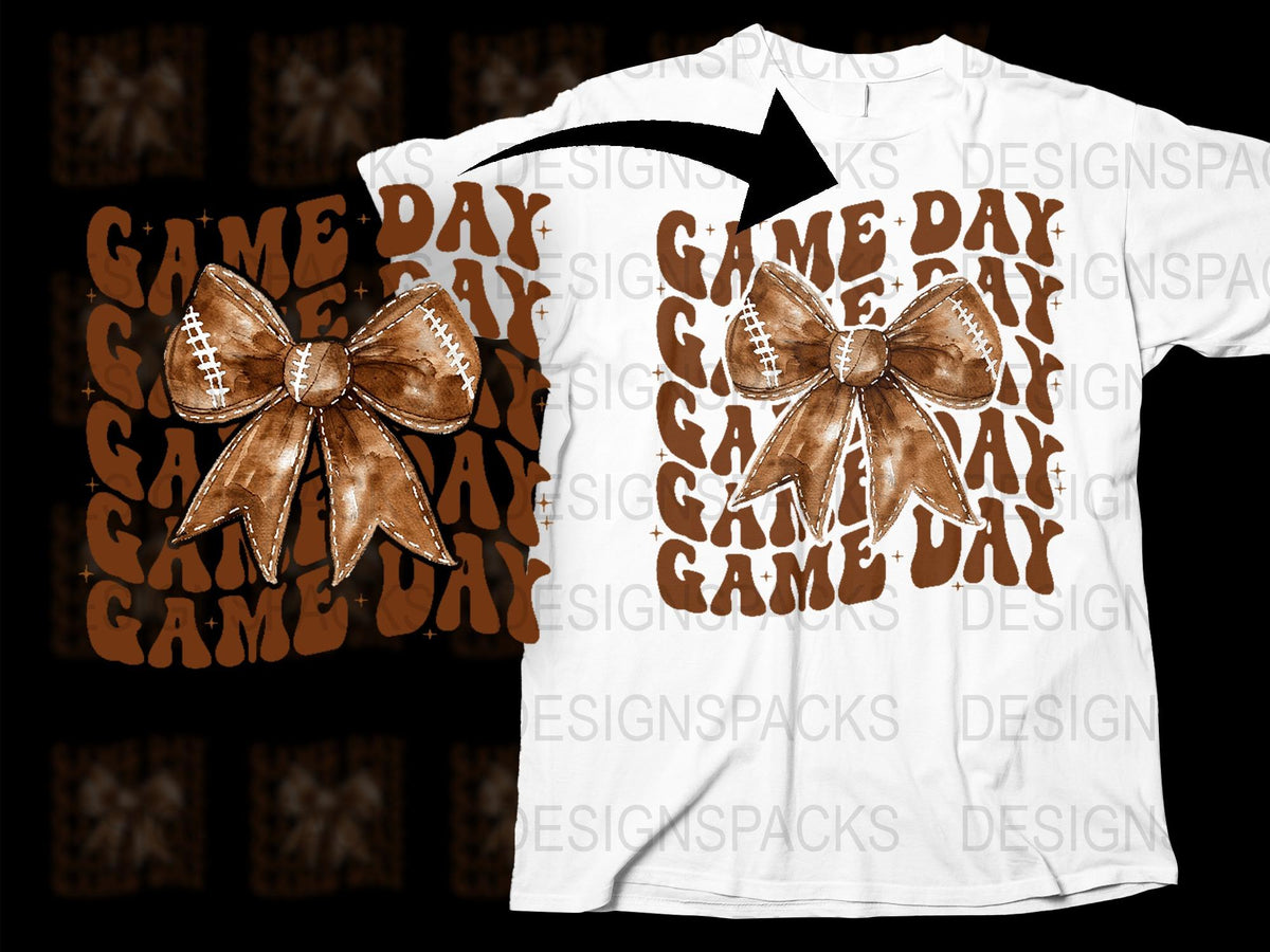 Game Day T-Shirt with Vintage Bow Design, Brown and White Football Graphic Tee, Unisex Sports Apparel