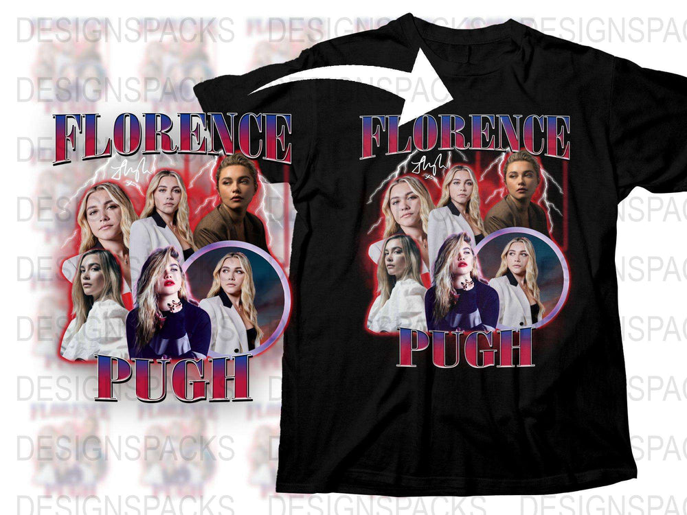 Florence Pugh Fan T-Shirt, Celebrity Graphic Tee, Black Cotton Shirt, Women's Fashion Top
