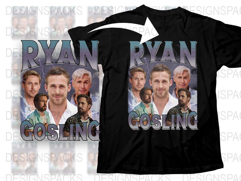 Ryan Gosling Graphic T-Shirt, Multiple Poses Print, Black Unisex Tee, Celebrity Fan Shirt, Casual Streetwear, Gift Idea