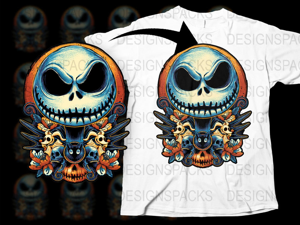 Jack Skellington T-Shirt, Nightmare Before Christmas, Gothic Skull Graphic Tee, Unisex Halloween Apparel