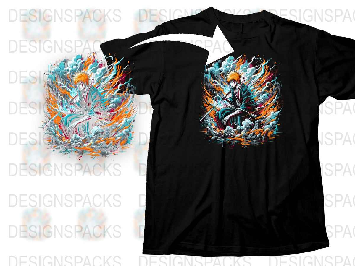 Vibrant Anime Graphic T-Shirt, Cool Fire Phoenix Design, Unisex Black Tee, Unique Fantasy Art Clothing