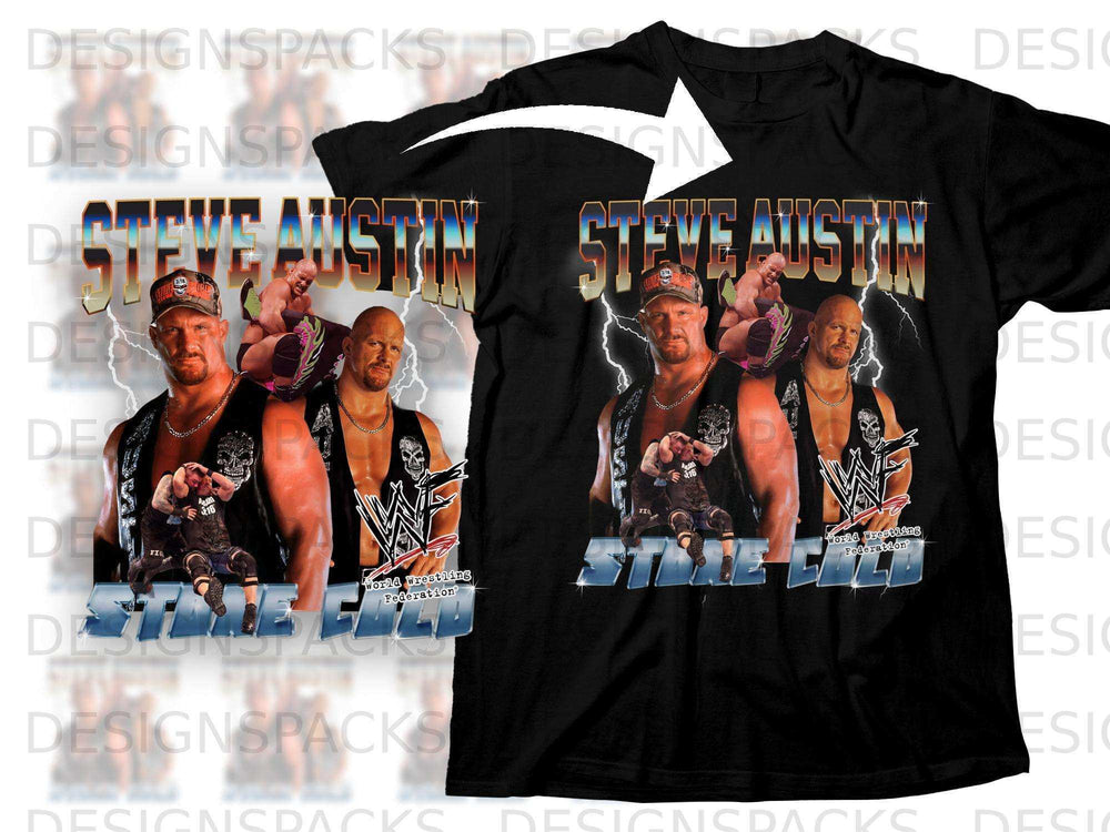 Steve Austin World Wrestling Federation t-shirt design with two portraits.