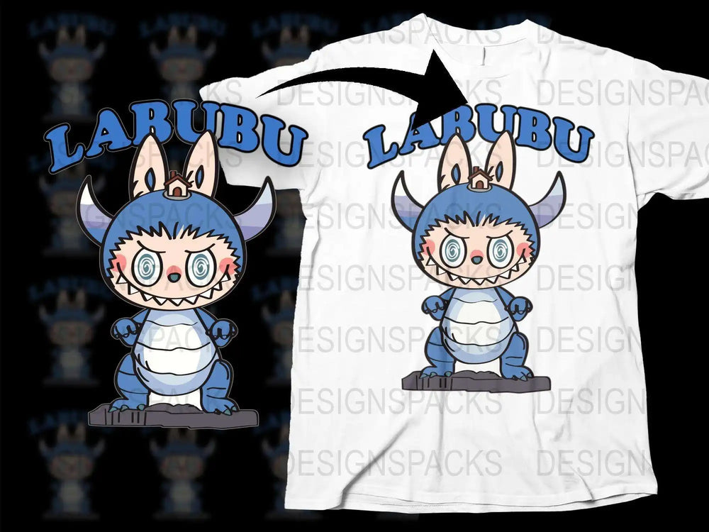 Larubu Monster Graphic T-Shirt, Cute Blue Creature, Kids and Adult Sizes, Unique Cartoon Design, Soft Cotton Tee