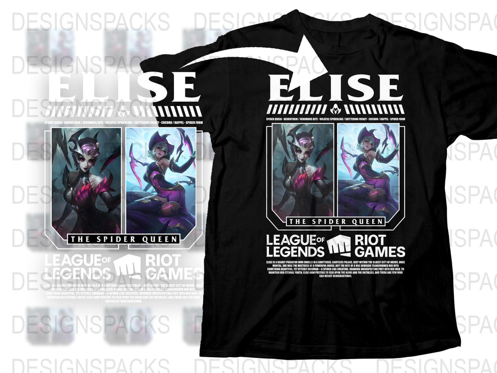 League of Legends Elise Spider Queen T-Shirt, Riot Games Graphic Tee, Gaming Apparel