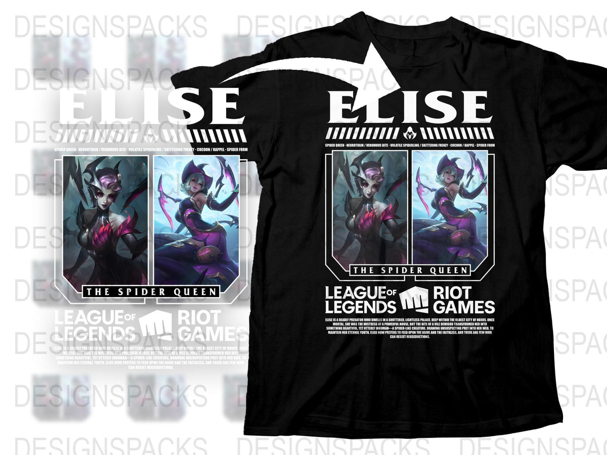 League of Legends Elise Spider Queen T-Shirt, Riot Games Graphic Tee, Gaming Apparel