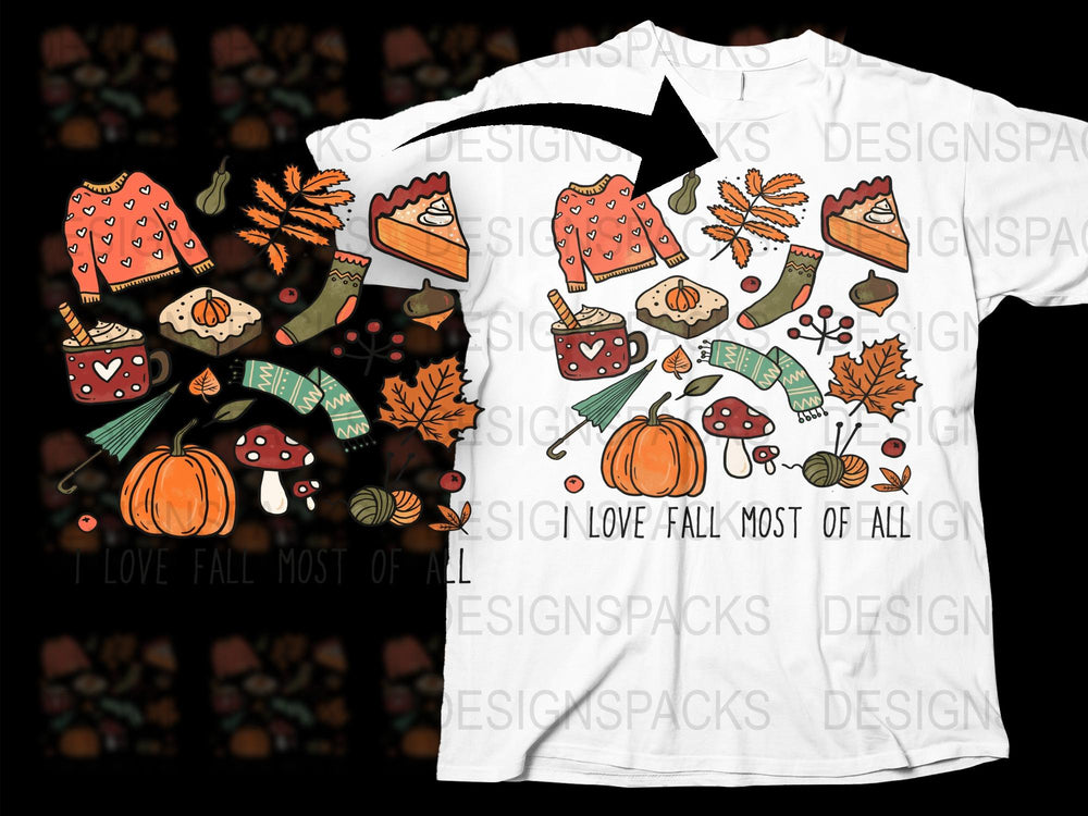 Autumn T-Shirt Fall Season Pumpkin Graphic Tee Thanksgiving Casual Outfit Love Fall Most Design