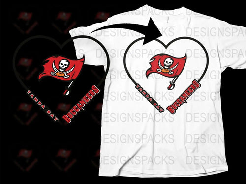 Tampa Bay Buccaneers Heartbeat T-Shirt, NFL Team Logo, Sports Fan Apparel, Black and White Graphic Tee