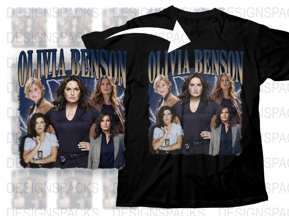 Olivia Benson Fan T-Shirt, Law Enforcement TV Show Inspired, Multiple Poses Graphic Tee, Black Cotton Shirt