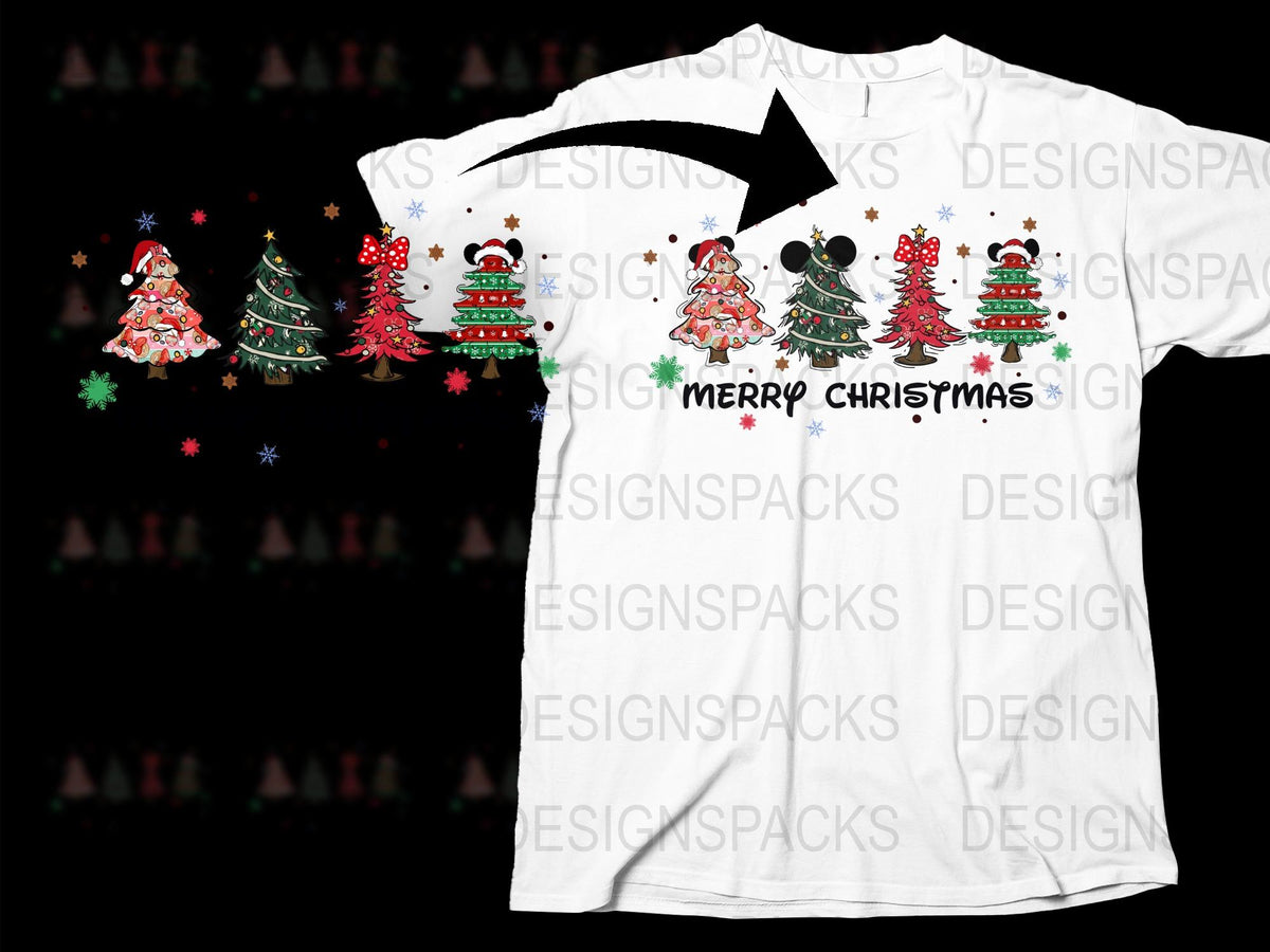 Festive Christmas Tree T-Shirt, Colorful Holiday Apparel, Merry Christmas Text, Unisex Adult Clothing