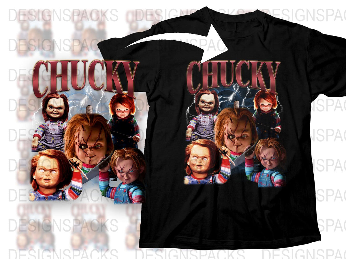 Chucky Horror Movie Graphic T-Shirt, Vintage Style Classic Film Tee, Soft Cotton Unisex Black Shirt