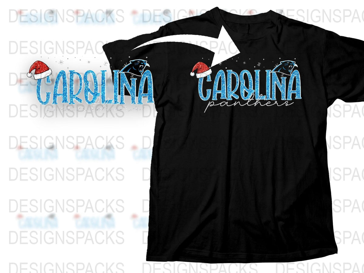 Carolina Panthers Santa Hat Holiday T-Shirt, Festive Christmas Black Tee, Football Fan Gift Idea