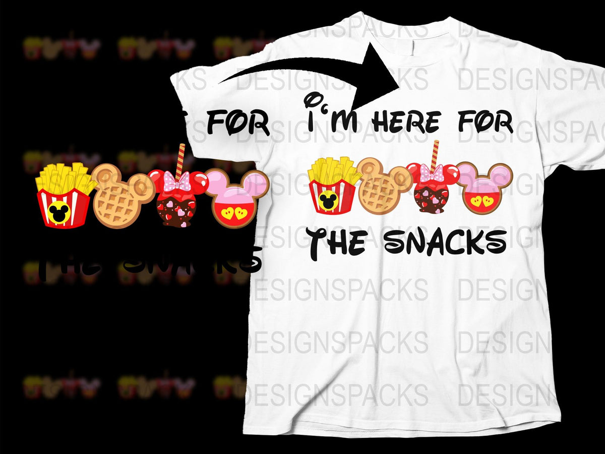 'I'm Here for the Snacks' T-Shirt, Cute Food Graphic Tee, Casual White Unisex Shirt for Parks