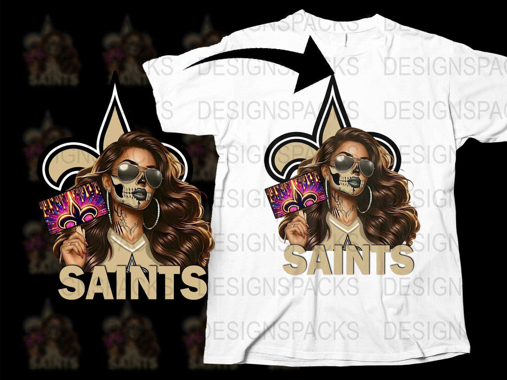 Saints Skull Graphic T-Shirt, Women's Fashion Tee, Lioness Design, Unique Streetwear, Casual Hip Hop Style, Trendy Top