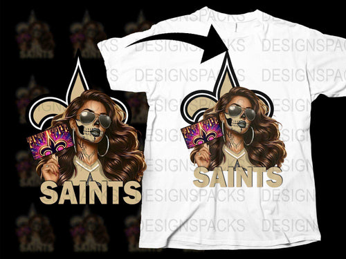 Saints Skull Graphic T-Shirt, Women's Fashion Tee, Lioness Design, Unique Streetwear, Casual Hip Hop Style, Trendy Top