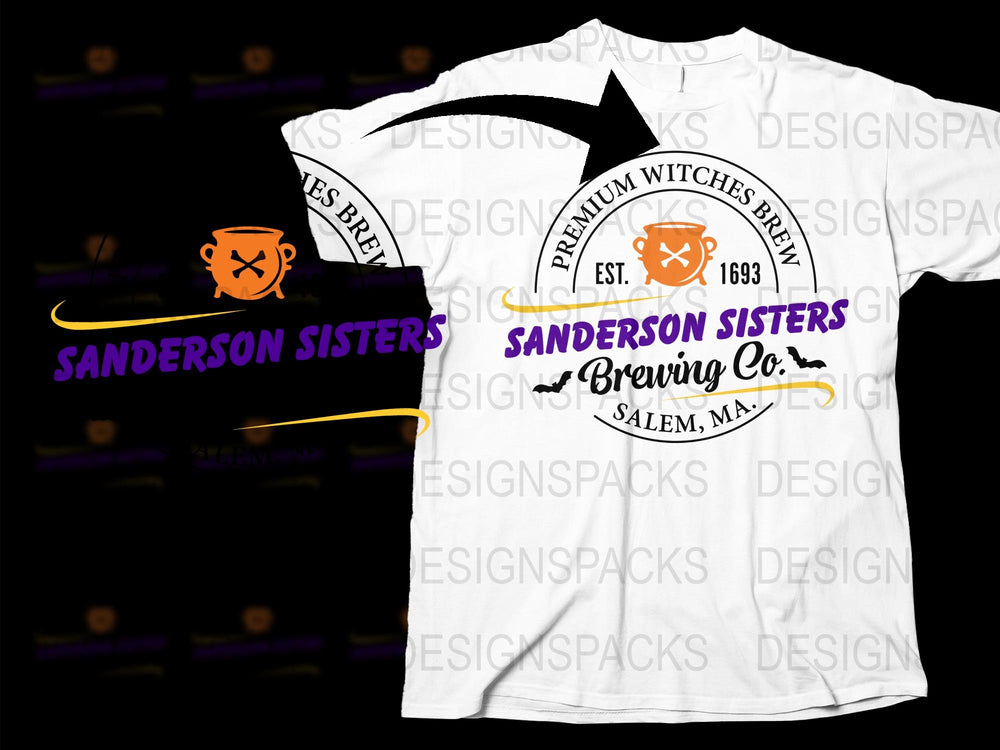 Sanderson Sisters T-Shirt, Salem Brewing Co. Witchcraft Theme Tee, Halloween Apparel, Vintage 1693 Graphic Design