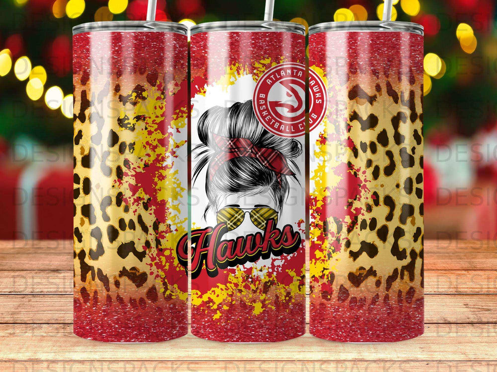 Atlanta Hawks basketball tumbler with leopard print and distressed details.