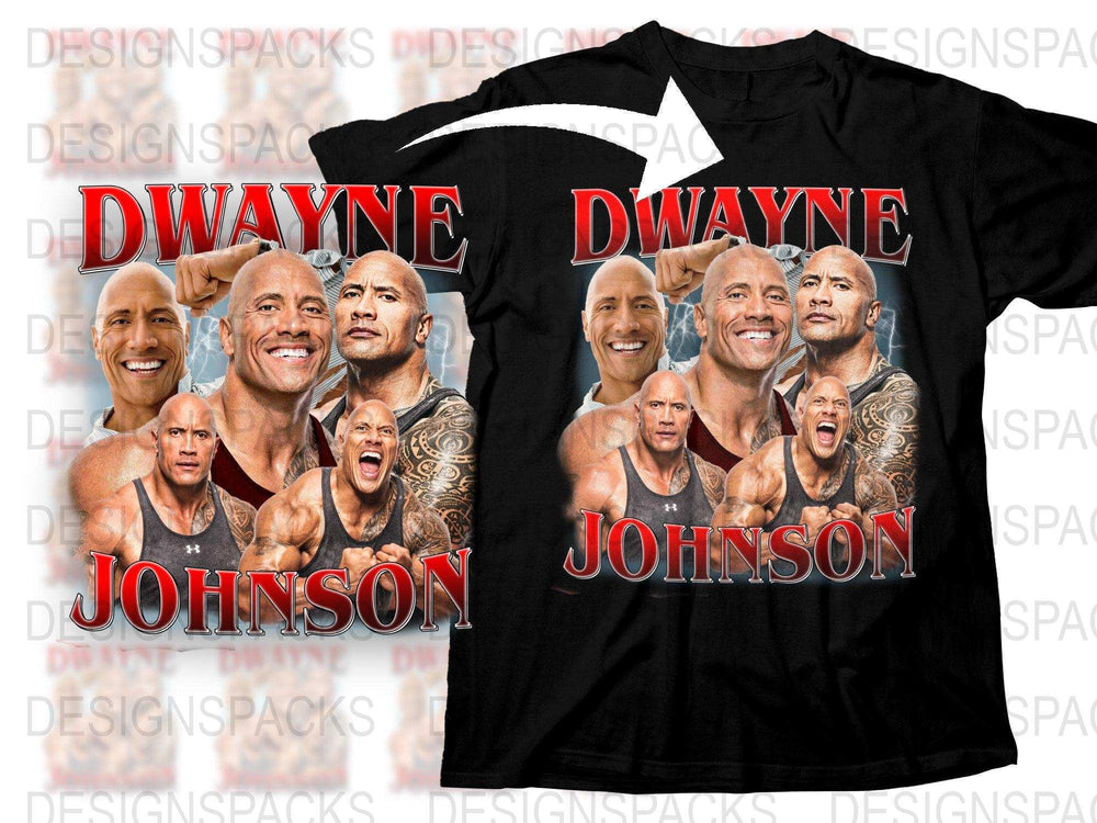 Dwayne Johnson Graphic T-Shirt, Actor Fan Tee, Multiple Faces Print, Casual Unisex Black Top, Pop Culture Merchandise, Gift Idea