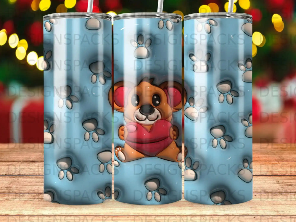 Cute cartoon koala holding a red heart on a blue background.