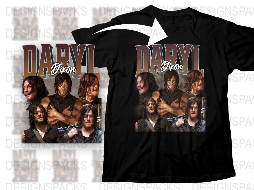 Daryl Dixon Fan T-Shirt, Multiple Poses Print, Classic Black Tee, TV Show Inspired Top, Gift for Series Fans
