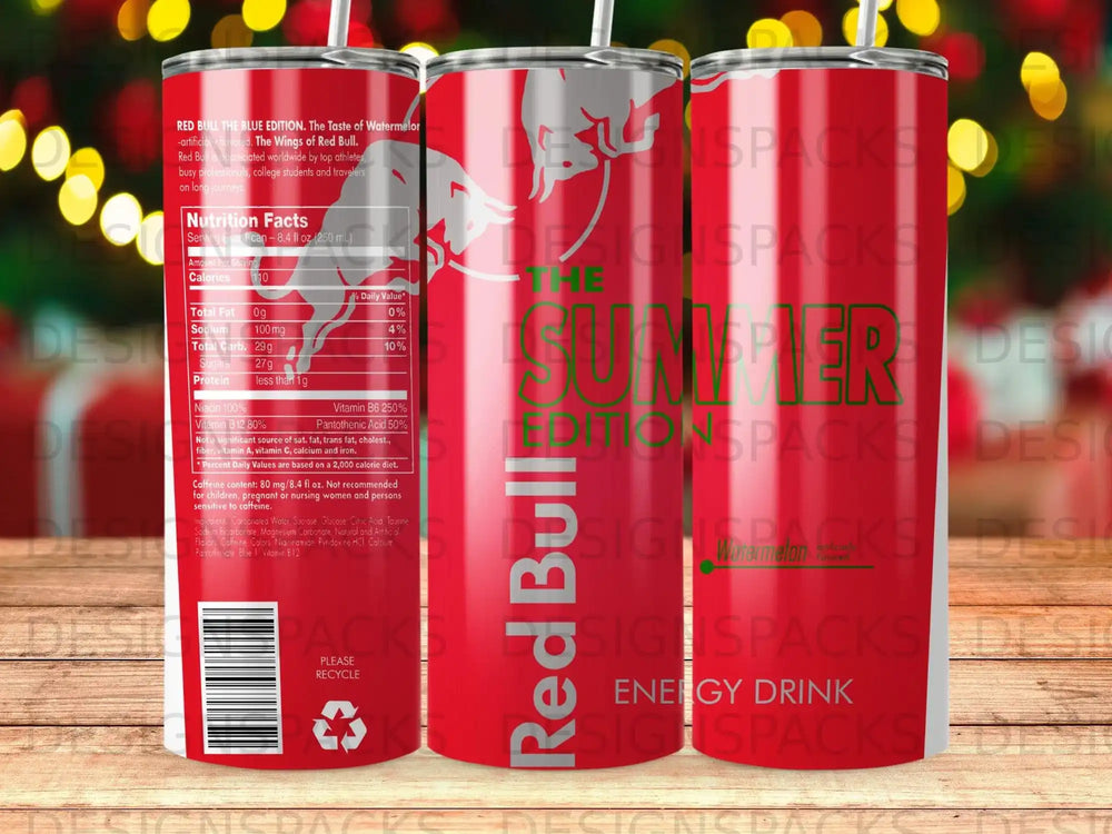 Red Bull The Blue Edition watermelon energy drink can with nutrition facts.