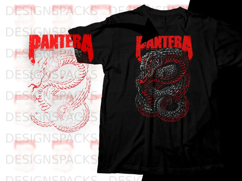 Black Pantera t-shirt with coiled snake and red logo.