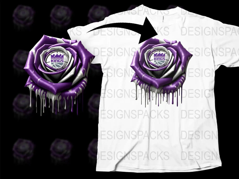 Men's 3D Rose Graphic T-Shirt, Purple and White Floral Drip Design, Trendy Streetwear Tee, Unique Urban Clothing