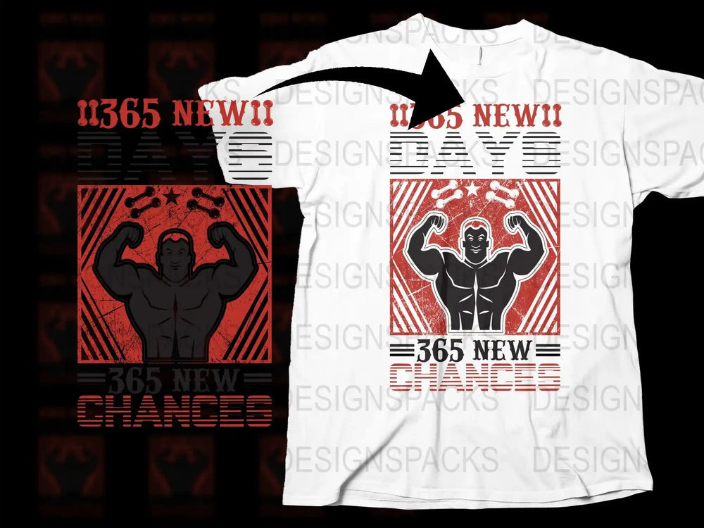Men's Graphic T-Shirt 365 New Days New Chances Motivational Workout Tee White and Red