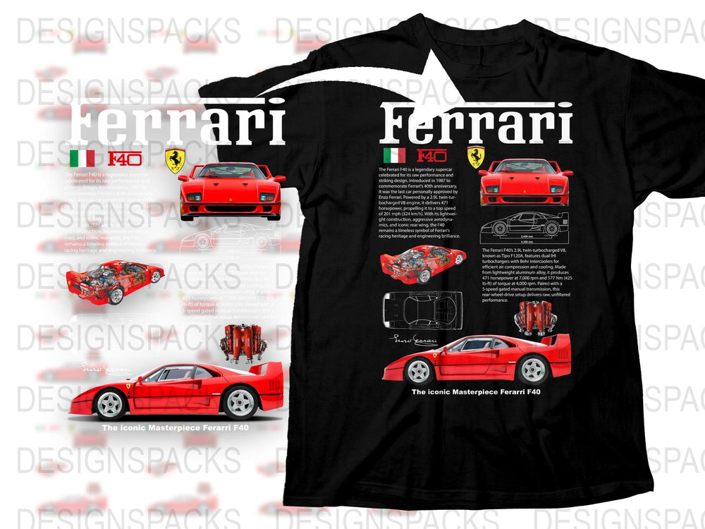 Ferrari F40 Classic Car T-Shirt, Iconic Sports Car Design, Collector's Graphic Tee, Red Automotive Apparel, Unisex Racing Shirt