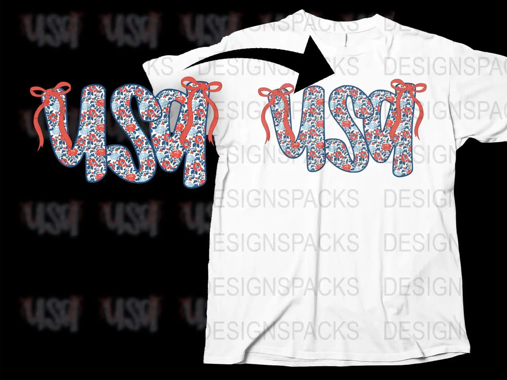 USA Floral Pattern T-shirt, Patriotic Red Blue White Graphic Tee, Men's Women's Casual Apparel, American Flag Colors Inspired Shirt
