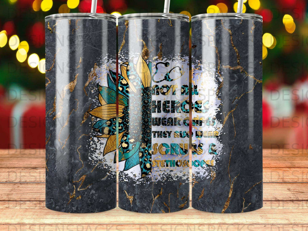 Sunflower with leopard print and inspirational text on a marble tumbler.