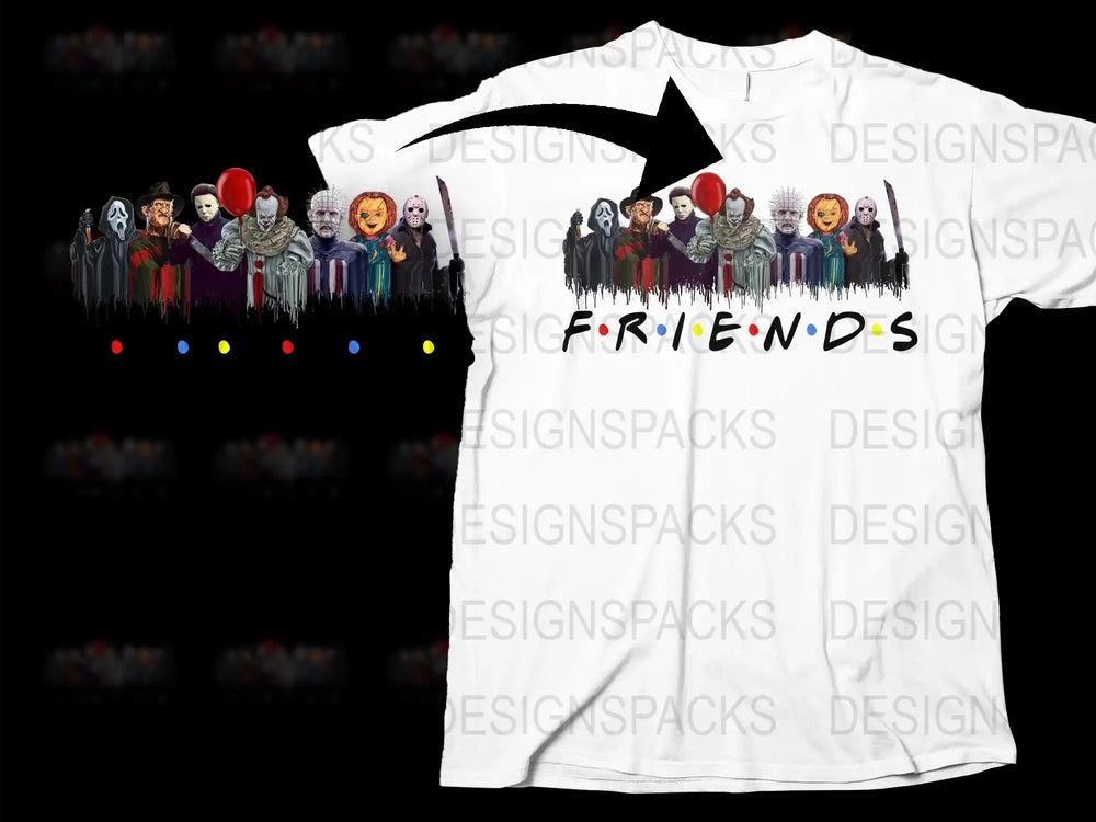 Horror Movie Characters Friends Parody T-Shirt, Unisex Graphic Tee, Halloween Casual Top