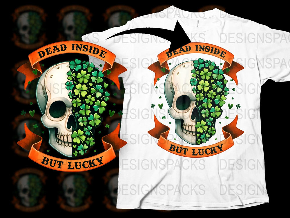 Dead Inside But Lucky Skull T-Shirt, Gothic Clover Graphic Tee, Unisex St. Patrick's Day Shirt