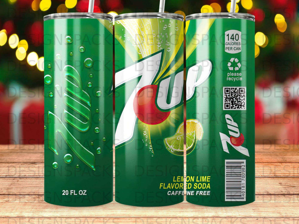 20 fl oz 7UP can, lemon-lime flavored soda, caffeine-free.