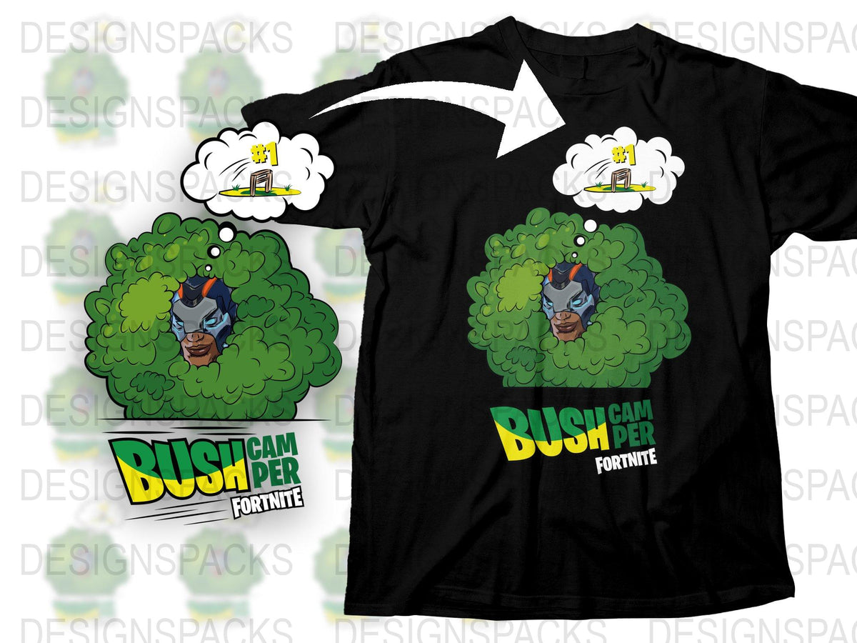 Fortnite Bush Camper T-Shirt, Video Game Inspired Shirt, Funny Gamer Tee, Unique Gift Idea