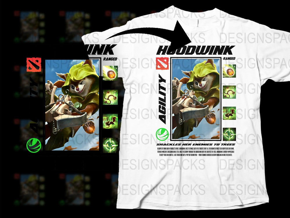 Hoodwink Dota 2 Character Gaming T-Shirt, White Graphic Tee, Unisex Video Game Apparel