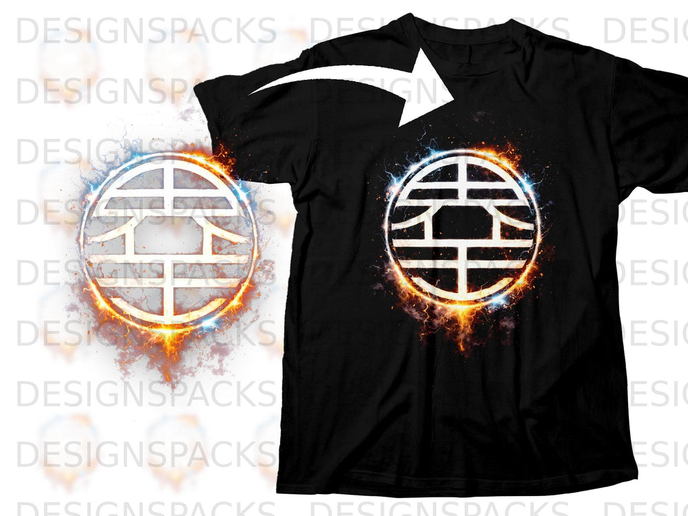 Black t-shirt with glowing Dragon Ball Z symbol and crackling energy.