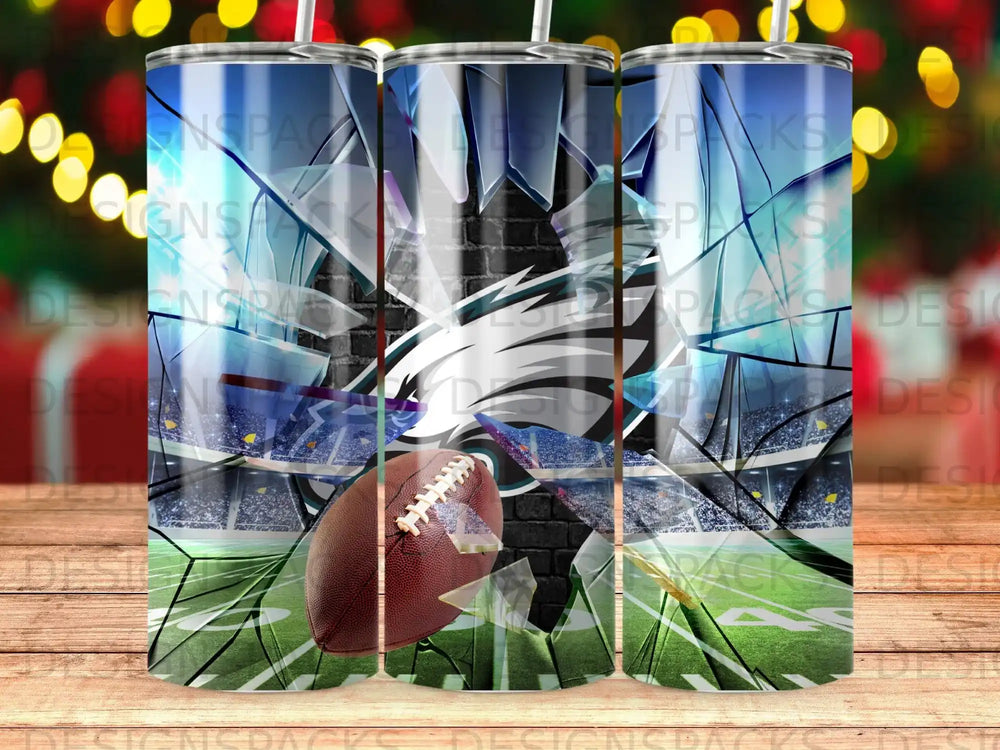 Philadelphia Eagles football with stadium background and shattered glass effect.