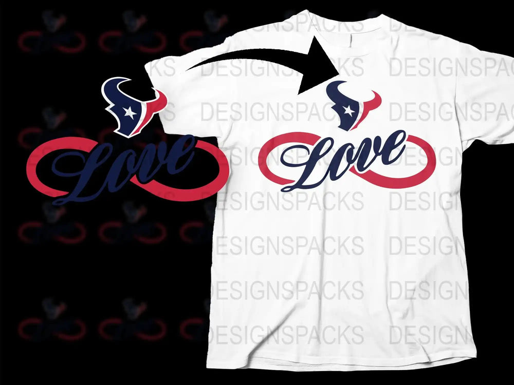 Houston Texans Love Graphic T-Shirt, White and Navy Fan Apparel, Football Sports Team Support Tee