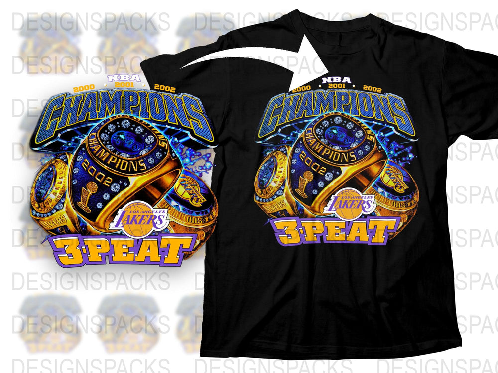 Vintage Lakers 3-Peat Champions T-Shirt 2000-2002, NBA Collectible Tee, Sports Memorabilia, Basketball Fan Gift, Unisex Black Shirt