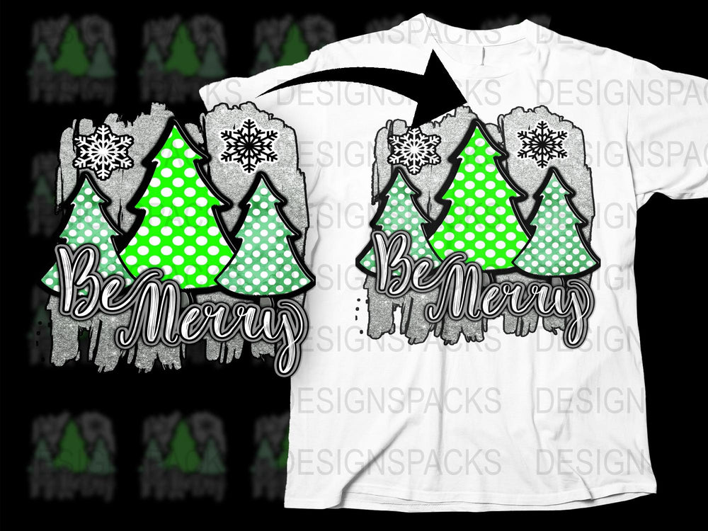 Be Merry Christmas T-Shirt, Festive Holiday Tee, Polka Dot Trees, Snowflake Designs, Unisex Xmas Apparel