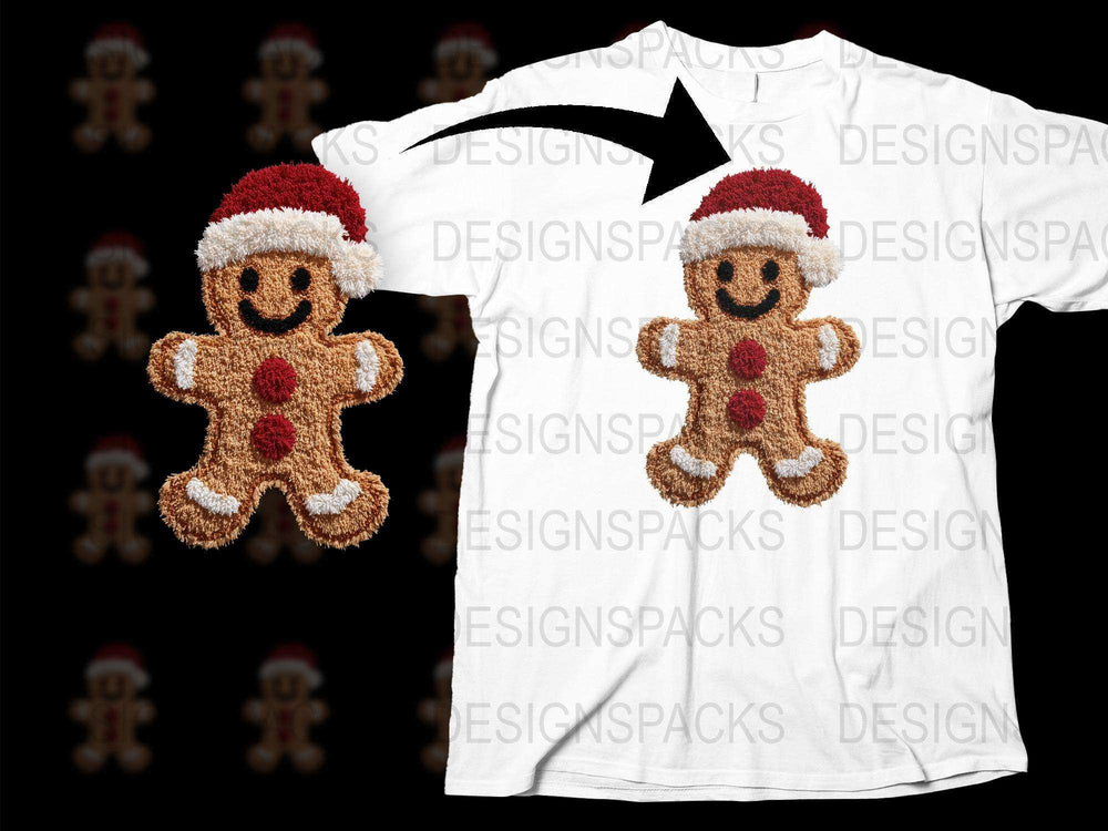 Festive Gingerbread Man T-Shirt with Santa Hat, Holiday Christmas Tee, Unisex Winter Apparel