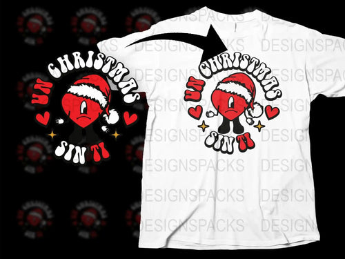 Un Christmas Sin T-Shirt, Gothic Santa Skull Holiday Tee, Emo Punk Festive Apparel